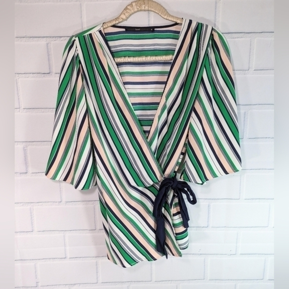 Hazel Green/Navy Striped Wrap Top Full Sleeves